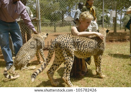 JANUARY 2005 - Melody Taft of Humane Society of US visits Cheetah in animal facility of Nairobi, Kenya, Africa at the KWS Kenya Wildlife Service
