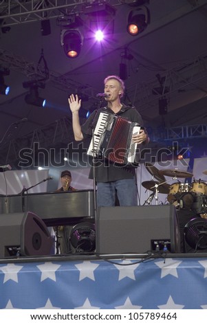 VIRGINIA - MAY 12: Bruce Hornsby, of Bruce Hornsby and the Noise Makers, singing and playing accordion, May 12, 2007 at America\'s 400th Anniversary Concert, Jamestown, Virginia