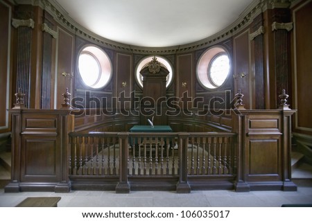 MAY 2007 - Early court room in Capitol Building of Colonial Williamsburg, Virginia.