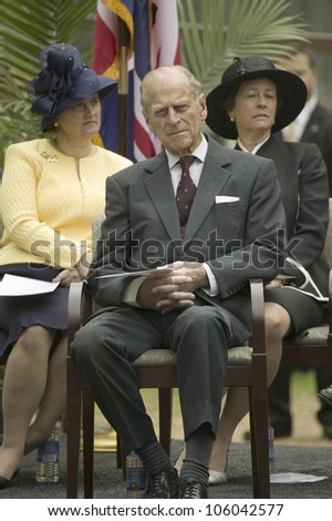 Prince Philip, the Duke of Edinburgh, observing ceremony at James Fort, Jamestown Settlement, Virginia on May 4, 2007, the 400th Anniversary of English establishment of 1607 Jamestown Colony, Virginia
