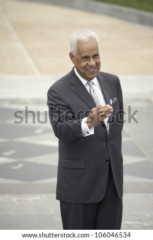Former Governor Douglas Wilder and current Richmond Virginia Mayor waving to crowd in front of the Virginia State Capitol in Richmond Virginia, May 3, 2007