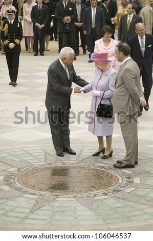 Former Governor L. Douglas Wilder and current Richmond Virginia Mayor greeting Her Majesty Queen Elizabeth II with Virginia Governor Timothy M. Kaine, Richmond Virginia, May 3, 2007