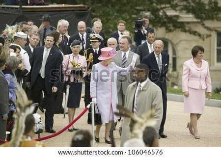 Her Majesty Queen Elizabeth II and Prince Philip, Virginia Governor Timothy M. Kaine and First Lady Anne Holton arriving at the Virginia State Capitol, May 3, 2007