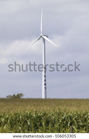 AUGUST 2007 - Giant windmill in cornfield in Iowa countryside