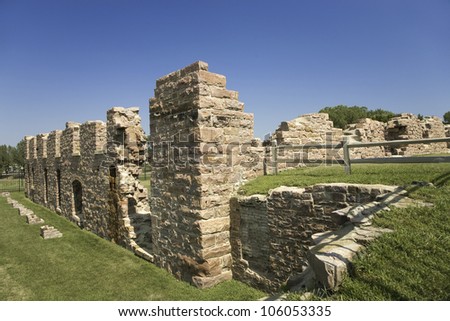 AUGUST 2007 - Ruins of Old Grist Mill in Falls Park on Big Sioux River, Sioux Falls, South Dakota.