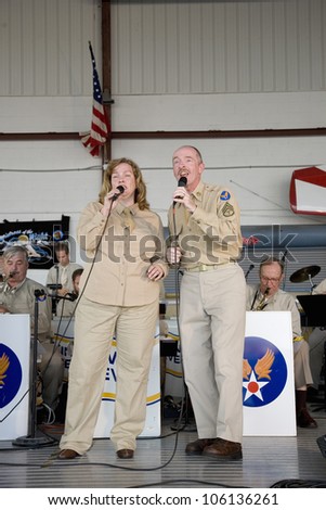 World War II singers in front of Big Band at Mid-Atlantic Air Museum World War II Weekend and Reenactment in Reading, PA held June 18, 2008