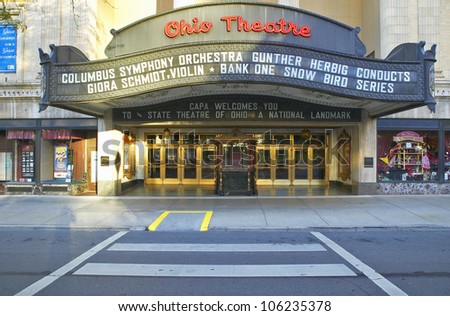 OCTOBER 2004 - Ohio Theater marquee theater sign advertising Columbus Symphony Orchestra in downtown Columbus, OH