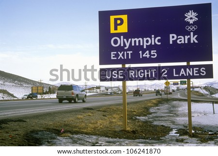 FEBRUARY 2005 - Olympic traffic sign during 2002 Winter Olympics, Salt Lake City, UT