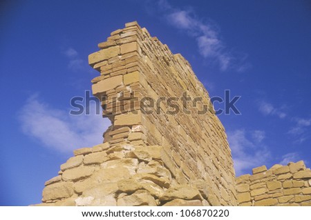 Adobe brick wall, circa 1060 AD, Chaco Canyon Indian ruins, The Center of Indian Civilization, NM