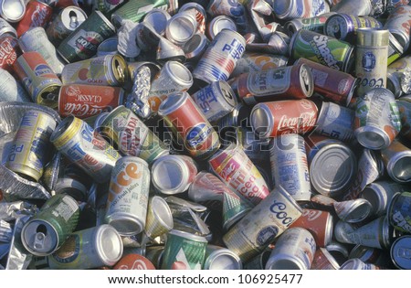 CIRCA 1988 - Aluminum cans, foil, and plates ready for recycling at the Santa Monica Community Center, CA