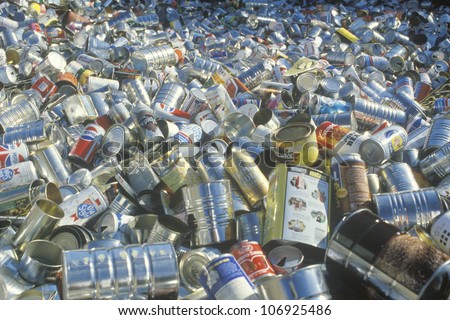 CIRCA 1983 - An assortment of empty aluminum cans waiting for recycling in St. Louis, Missouri