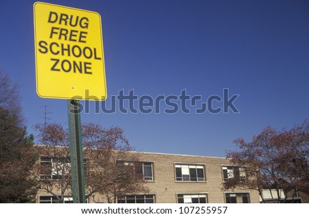 A drug free school zone sign