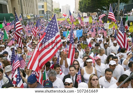 Hundreds of thousands of immigrants participate in march for Immigrants and Mexicans protesting against Illegal Immigration reform by U.S. Congress, Los Angeles, CA, May 1, 2006