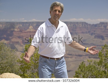 AUGUST 2004 - Senator John Kerry speaking at the rim of Bright Angel Lookout, Grand Canyon, AZ