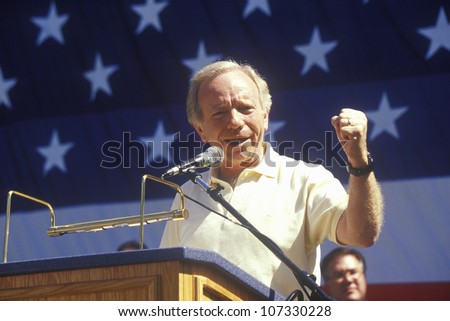 CIRCA 2000 - Senator Joe Lieberman campaigns for vice president during a rally at California State University at Fresno