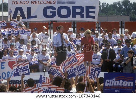 Senator Al Gore speaks in Ohio during the Clinton/Gore 1992 Buscapade campaign tour in Toledo, Ohio