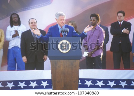 Former President Bill Clinton speaks at a Presidential rally for Gore/Lieberman on November 2nd of 2000 in Baldwin Hills, California