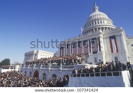 Faces in the crowd on Bill Clinton\'s Inauguration Day January 20, 1993 in Washington, DC