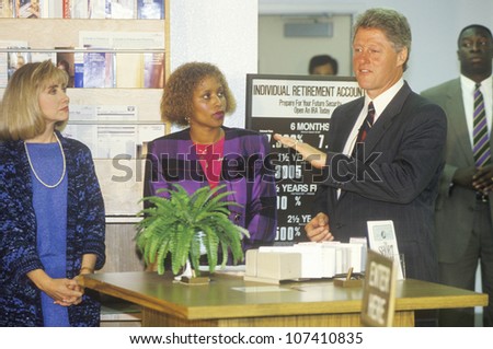 Governor Bill Clinton and wife Hillary attend a job training class at the Maxine Waters Employment Preparation Center in 1992 in So. Central, LA