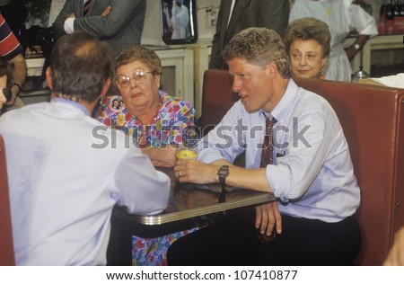 Governor Bill Clinton and Senator Al Gore meet the town's people at Dee's Restaurant on the 1992 Buscapade campaign tour in Corsicana, Texas
