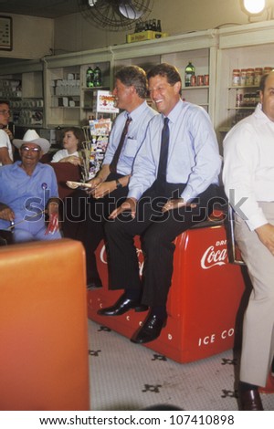 Governor Bill Clinton and Senator Al Gore meet the town\'s people at Dee\'s Restaurant on the 1992 Buscapade campaign tour in Corsicana, Texas
