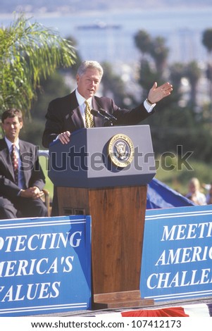 Former President Bill Clinton speaks at a Santa Barbara City College campaign rally in 1996, Santa Barbara, California