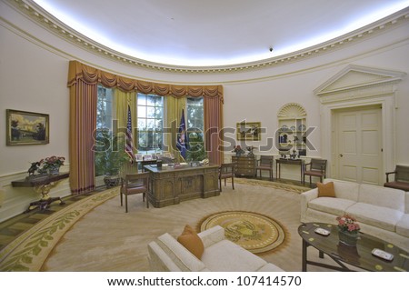 OCTOBER 2005 - Replica of the White House Oval Office on display at the Ronald Reagan Presidential Library and Museum, Simi Valley, CA