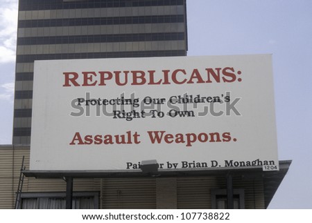 CIRCA 2005 - Large sign for gun control protesting against Republican party