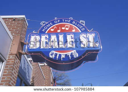 Neon sign on Beale Street, home of the Blues, Memphis, Tennessee