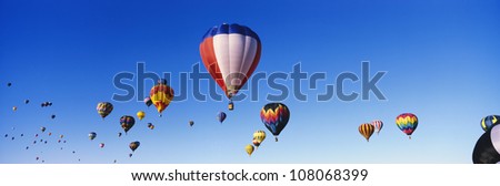 Hot air balloons in air at Albuquerque Int\'l Balloon Festival