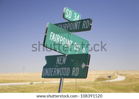 Road signs to all directions off US 34, South Dakota