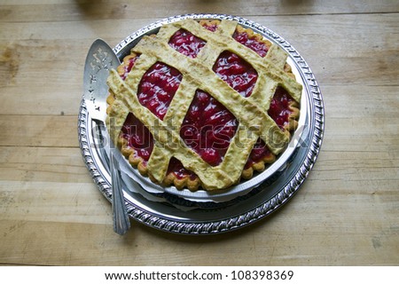 Cherry pie and antique cutting knife at Hearst Castle, San Simeon, California