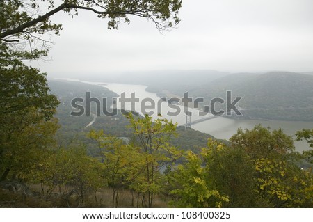Panoramic view of Bear Mountain Bridge and Hudson Valley, New York