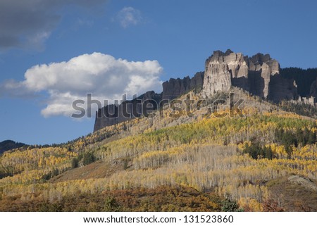 Autumn forest surrounding Chimney Peak in the Uncompahgre National Forest, Colorado