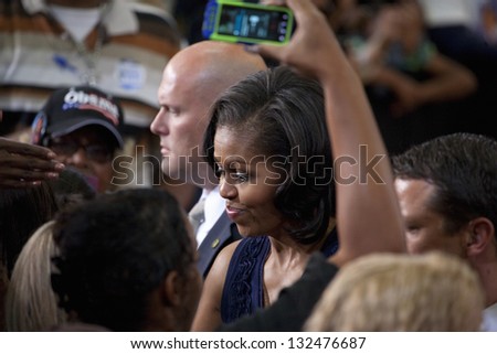 LAS VEGAS - OCTOBER 26: Michelle Obama at President Obama`s campaign rally on October 26, 2012 at Orr Middle School in Las Vegas, Nevada.
