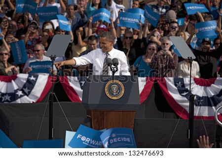 LAS VEGAS - NOVEMBER 01: President Barack Obama speaks at his Campaign Rally at Cheyenne Sports Complex on November 01, 2012 in North Las Vegas, Nevada