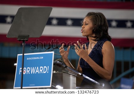 LAS VEGAS - OCTOBER 26: First Lady Michelle Obama`s speech at President Obama`s campaign rally on October 26, 2012 at Orr Middle School in Las Vegas, Nevada.