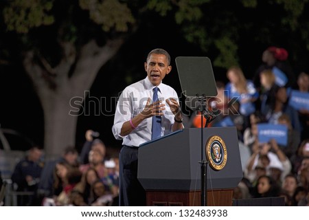 LAS VEGAS - OCTOBER 24: Barack Obama speaking at a campaign rally at Doolittle Park on October 24, 2012 in Las Vegas, Nevada