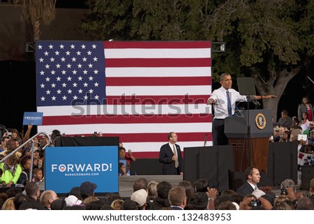 LAS VEGAS - OCTOBER 24: Barack Obama speaks at a campaign rally at Doolittle Park on October 24, 2012 in Las Vegas, Nevada