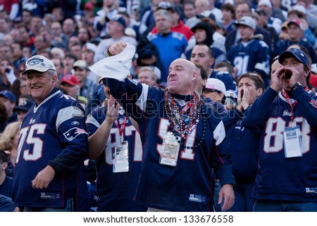 BOSTON - OCTOBER 16: New England Patriots NFL Football fans at Gillette Stadium, New England Patriots vs. the Dallas Cowboys on October 16, 2011 in Foxborough, Boston, MA