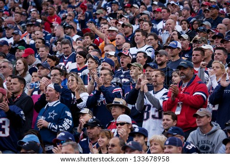 BOSTON - OCTOBER 16: New England Patriots NFL Football fans at Gillette Stadium, New England Patriots vs. the Dallas Cowboys on October 16, 2011 in Foxborough, Boston, MA