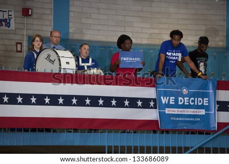 LAS VEGAS - OCTOBER 26: Supporters of Barack Obama at a Presidential Election campaign rally at Orr Middle School on October 26, 2012 in Las Vegas, NV