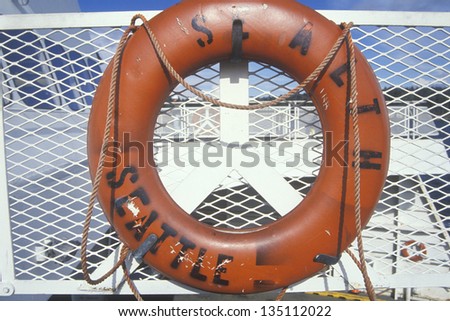 Close-up of a ring buoy on a ship