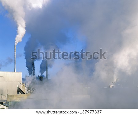 Smoke emerging from a paper plant