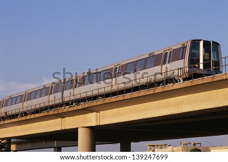 Commuter train on elevated track