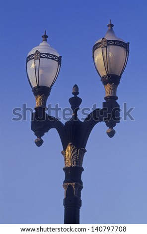 Vintage lampposts on a San Jose street, San Jose, California