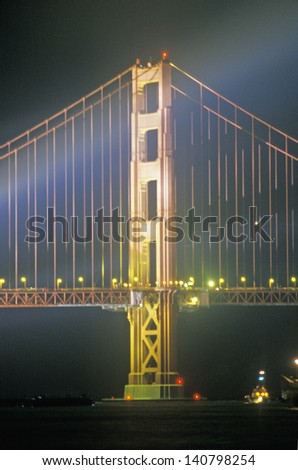 SAN FRANCISCO - NOV 11:Dramatic lighting on the Golden Gate Bridge for it's 50th Anniversary, San Francisco, California on November 11 2004 in San Francisco, California.