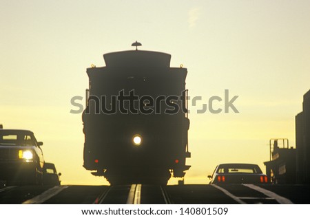 Silhouette of San Francisco\'s famous cable cars, San Francisco, California
