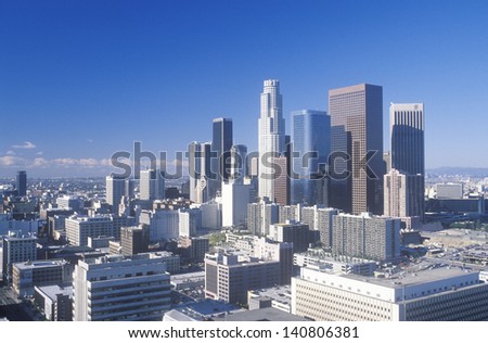 Aerial view of New Los Angeles viewed from the Hollywood Hills, Los Angeles, California