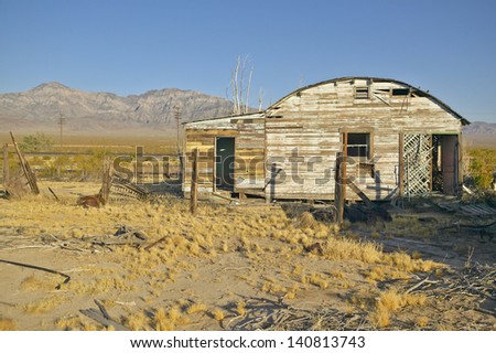 Abandoned old mining buildings in mining area of Mojave Desert in Southern California